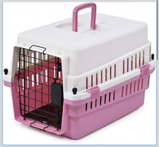 Pink Plastic Hard-Sided Pet Carrier, Wire Mesh Door, Handle, Tray 5kg