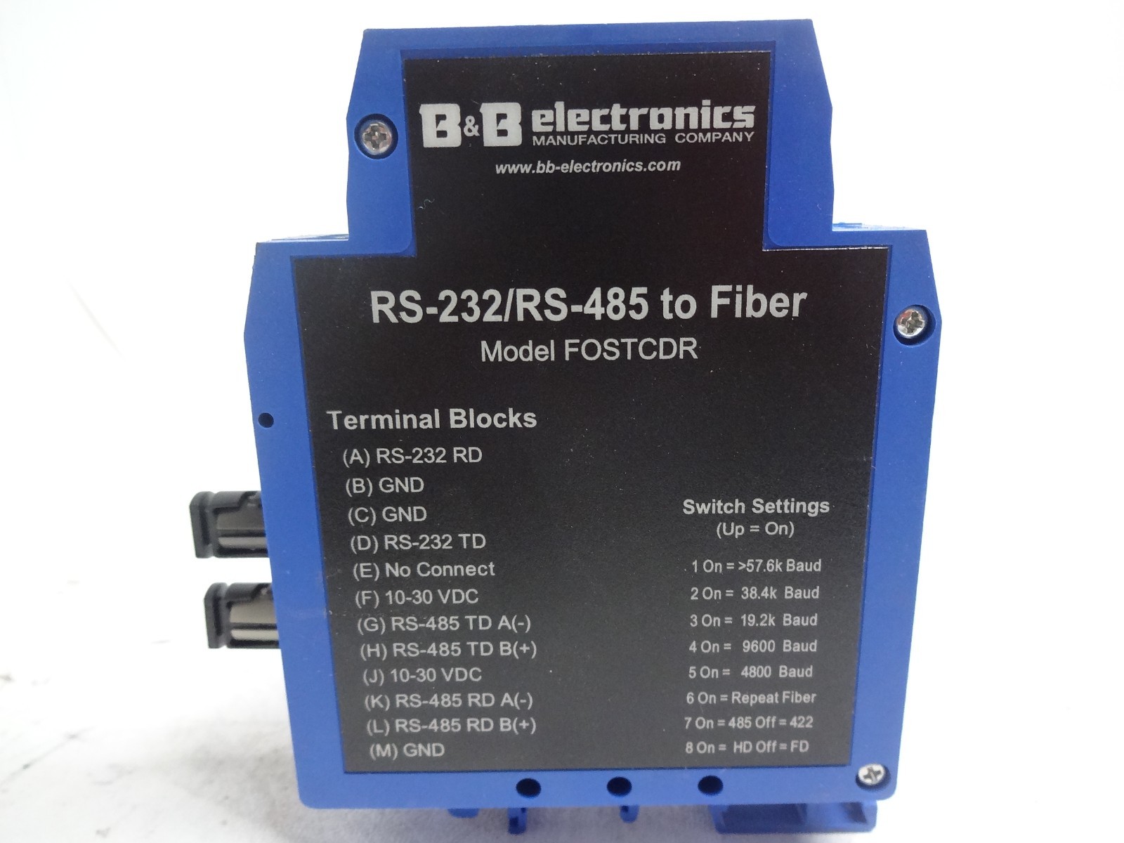 B&B Electronics Model FOSTCDR RS-232/RS-485 To Fiber