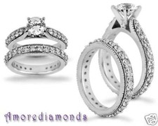 2.22 ct F VS2 round diamond pave set engagement eternity wedding ring set gold