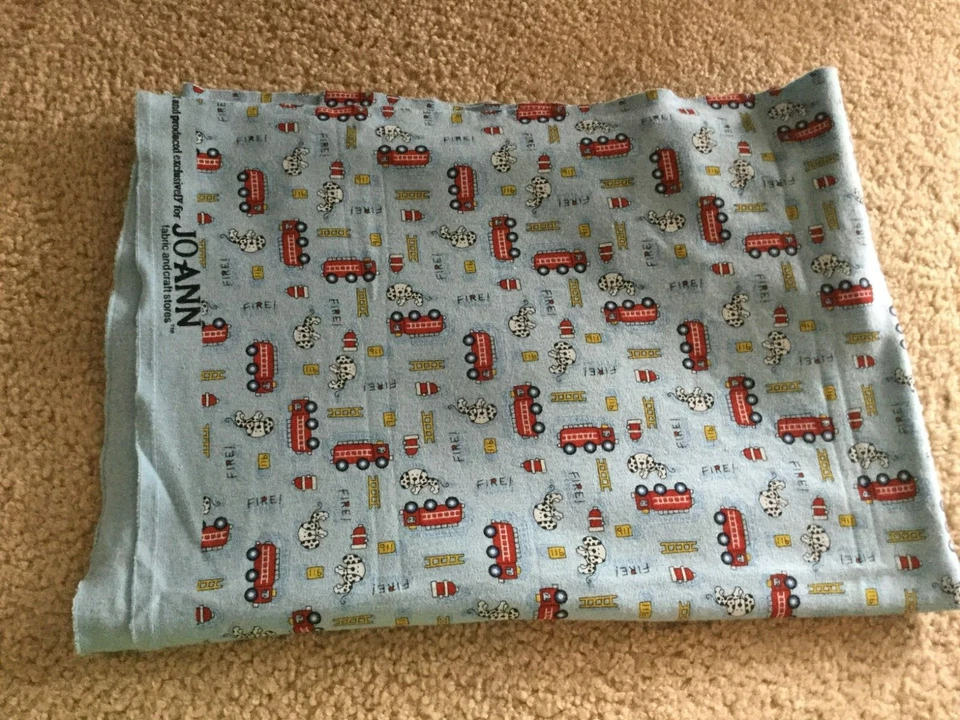 Fabric Firefighter Fire Engines Dalmations Dogs Yellow Ladders on Blue Knit - Image 3 of 4