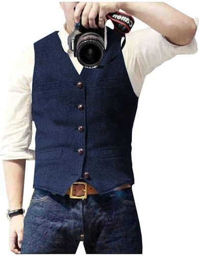 Mens Vest Herringbone Retro Vintage Tweed Waistcoat Lined Tailored Notch Lapel++ - Bild 16 von 31