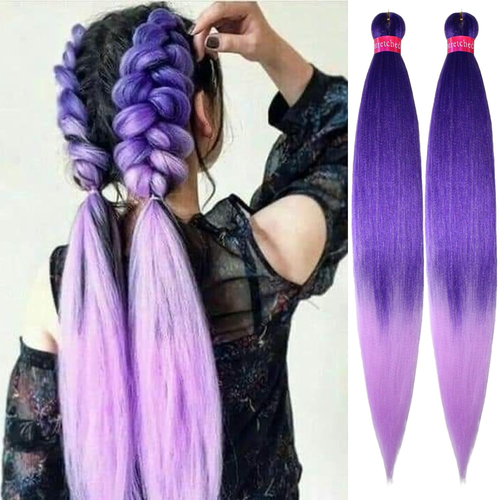 Ombre Purple Braiding Hair Pre Stretched 2 Packs Box Braids Hair Extensions 26 I