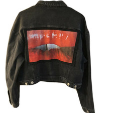 Hudson Denim Jacket Women's Size S Black Graphic Print Abstract Unique