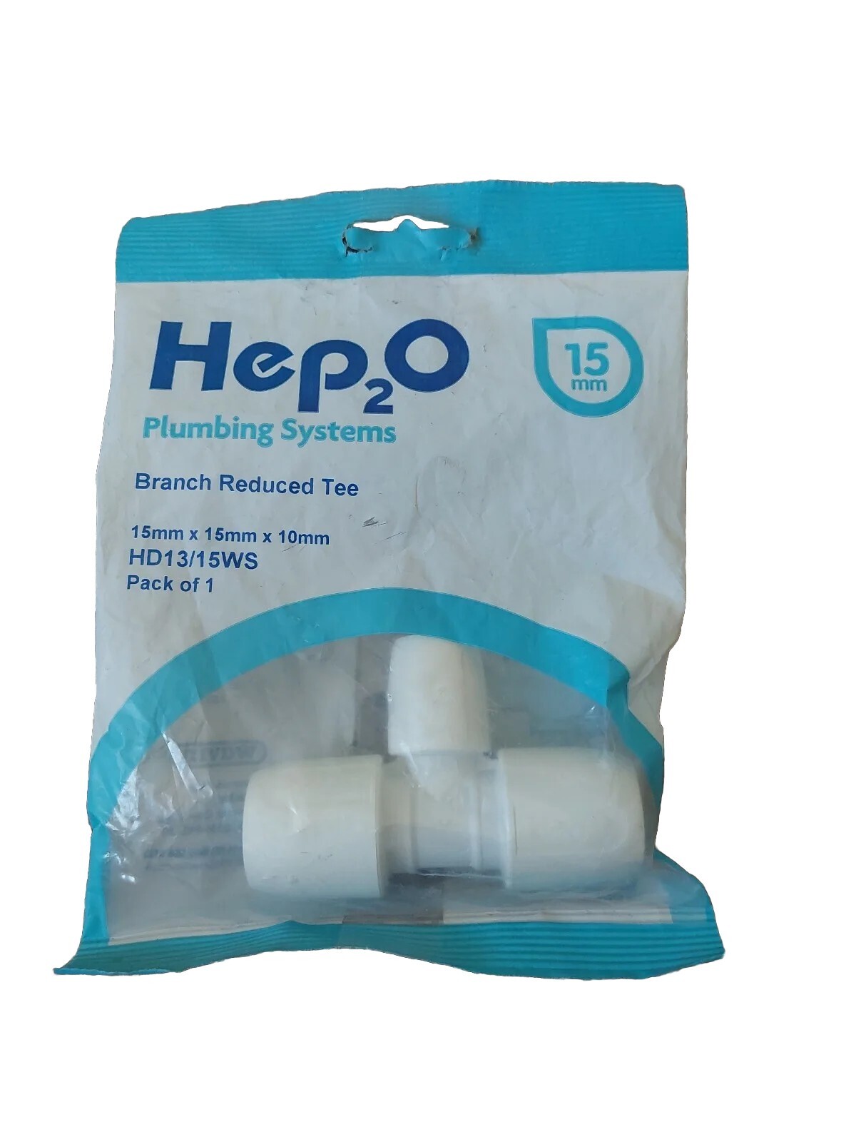 Hep2o 15mm x 15mm x 10mm Branch Reduced Tee White - HD13/15WS