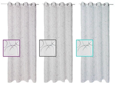 Ösen Vorhang modern art Gardine halbtransparent Weiß 140x245 cm farbig bestickt - Bild 1 von 3