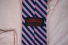 "O'Connell's Pink/ Navy Repp Stripe Silk Tie" NWOT