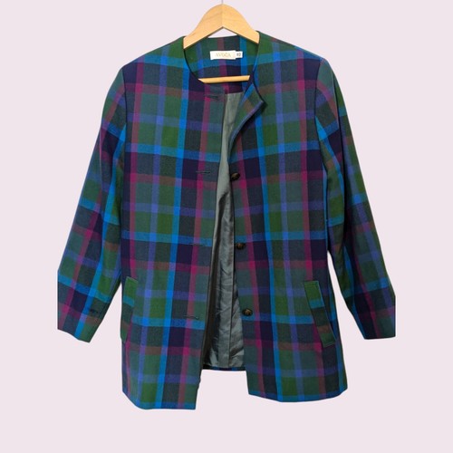 Giacca lana donna Avoca vintage UK12 made in Ireland foderata viola e blu - Foto 9 di 10