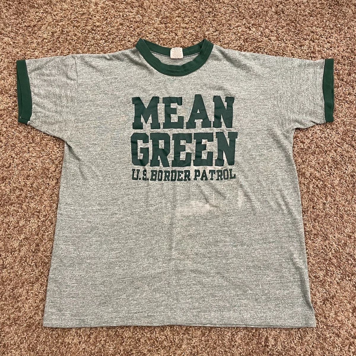 Vintage 70's Mean Green US Border Patrol Ringer T-Shirt Russell