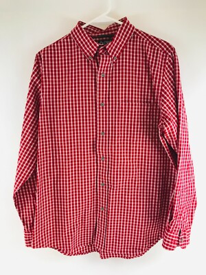 Chaps Shirt Men's Size Medium Red White Plaid Button Down Long Sleeve Pocket