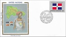 Dominican Republic National Costume Dress Flag Map UN Gold Foil Silk FDC 1985