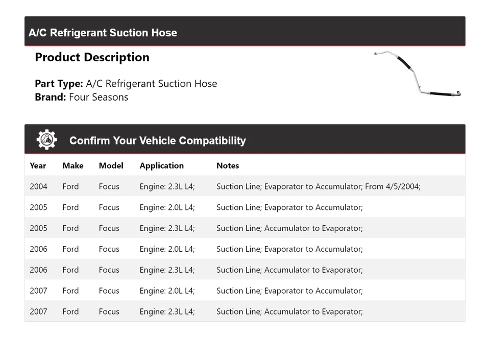 Шланг всасывания хладагента для Ford Focus 2004-2007 годов выпуска 4 сезона 2005 2006 - Изображение 2 из 4