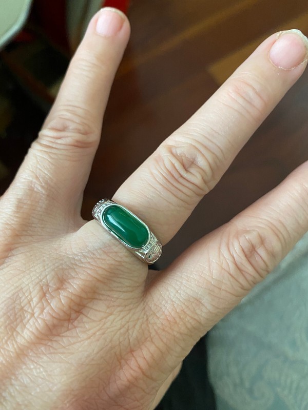 FLEXIBLE NEW HIGHEND*RARE*GORGEOUS GREEN CARNELIAN JADE稀有天然玛瑙绿玉GOLDS925 RING