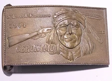VTG Montauk Silver Company St. Louis Exposition 1904 Geronimo Brass Belt Buckle