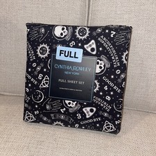 NWT Cynthia Rowley Black Full Sheet Set Sun Stars Moon Skull Ouija Halloween