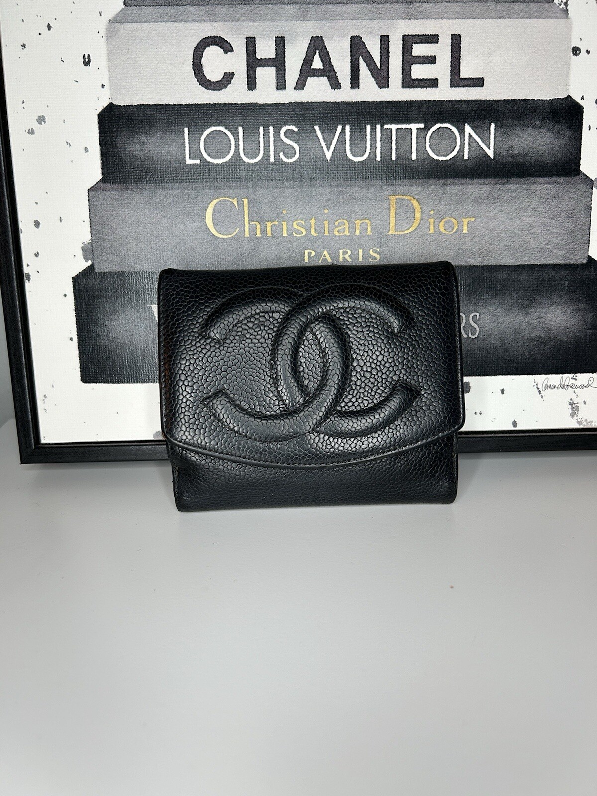 Chanel Timeless CC Compact Cavier Black Leather Wallet