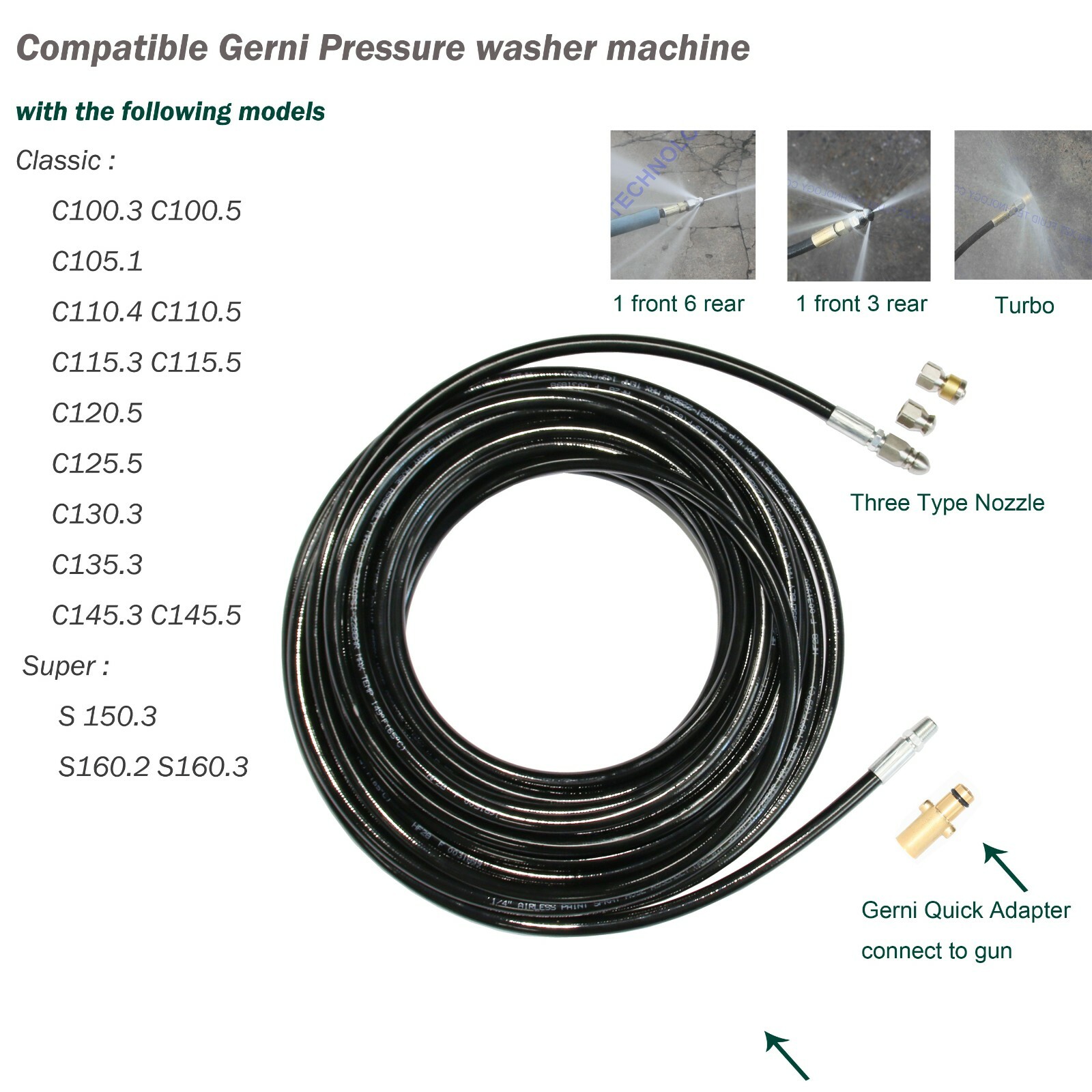 3 nozzle 200BAR Pressure Washer Drain hose extension,sewer drain hose