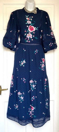 ASOS NAVY Embroidered FLORAL MIDI OCCASION PARTY DRESS SIZE 18 - Picture 5 of 7