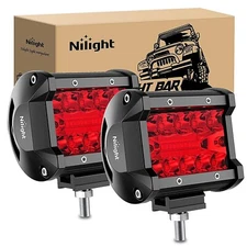Nilight 4" LED Light Pod Red Triple Row 2PCS 60W Flood Spot Combo Lights