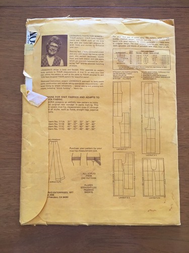 1977 Leonora's couturier vintage sewing pattern 111B wide leg pants 36-40 hip - Picture 2 of 3