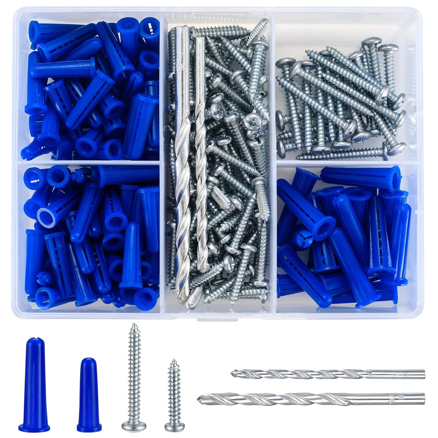 208 Pcs Blue Conical Concrete Wall Anchors and Masonry Screws Kit, Heavy Duty Dr