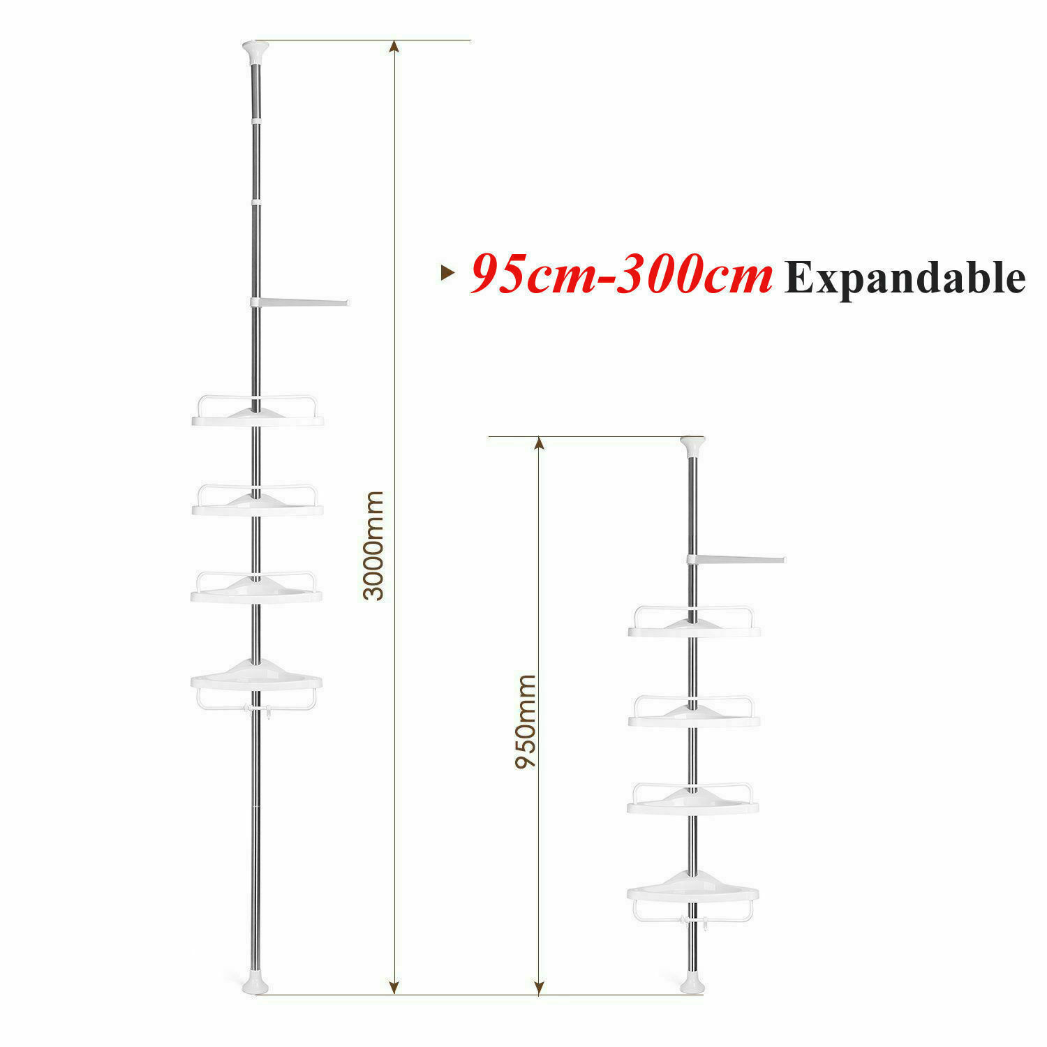 4 TIER NON RUST BATHROOM TELESCOPIC CORNER SHELF STORAGE SHOWER