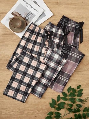 3 teiliges modisches kariertes Damen Pyjama Schlafanzug Set für Herbst Billig24