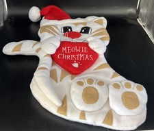Kitty Cat Applique Christmas Stocking Red Felt Hat And Pocket On Front