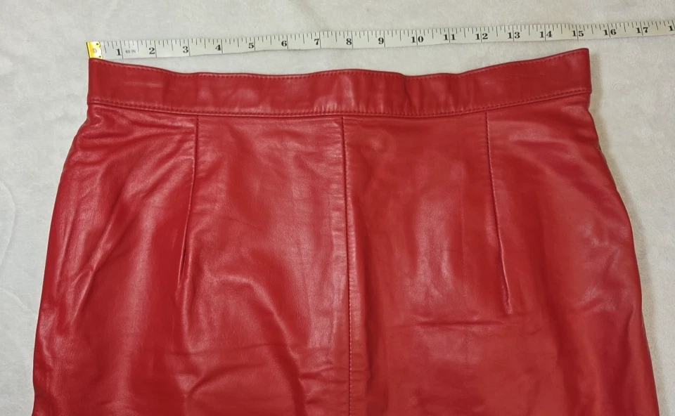 Falda De Colección Años 80 Cuero Roja Lápiz Trasero Abertura Forrada Talla 11/12 Rockabilly Western Foto 4 de 4