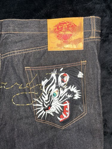 Ed Hardy Christian Audiger Jeans Tiger Snake Embroidered Size 44x33 Y2K Denim 95 - Picture 3 of 10