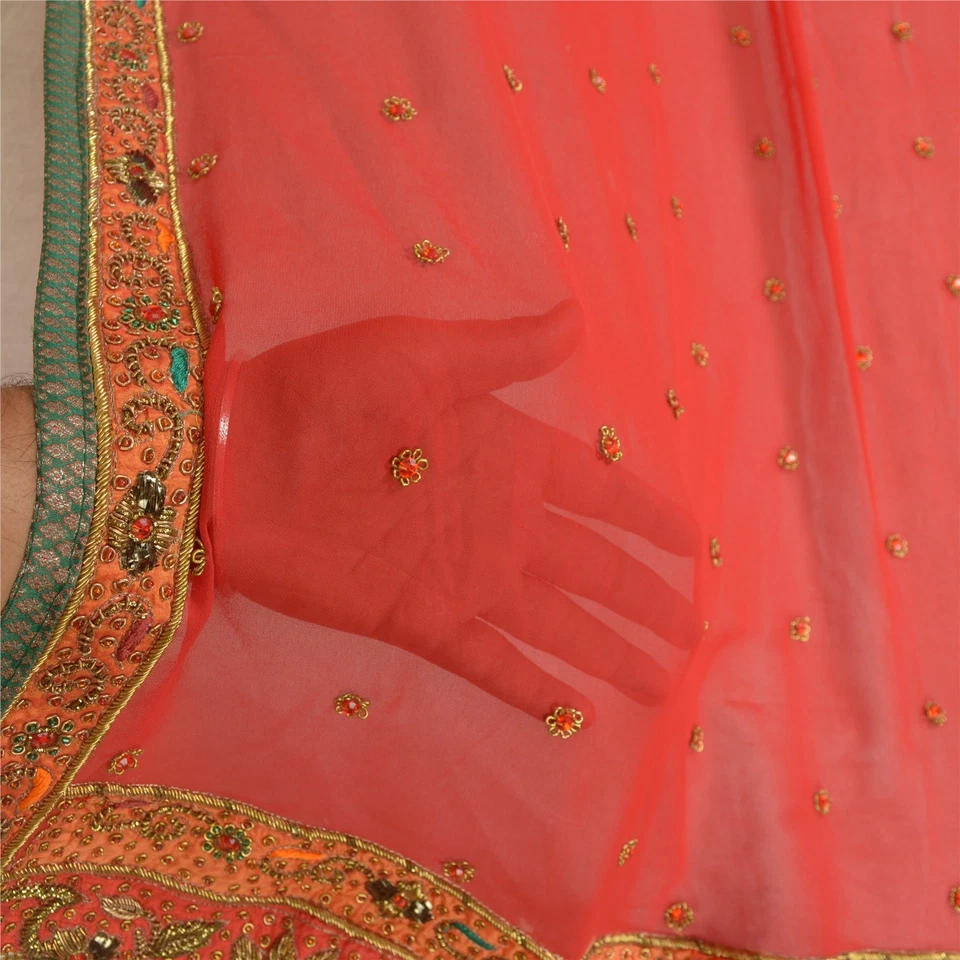 Estola de boda Sánscriti vintage roja Dupatta Georgette con cuentas a mano Zardozi Dabka Foto 4 de 4