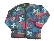 Vintage Leo Peressi Sweater Womens Multicolor Abstract 100% Alpaca Cardigan Med