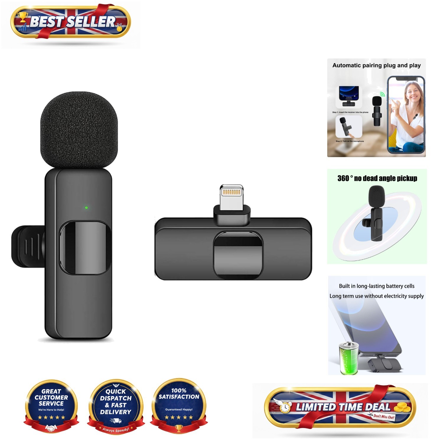 Wireless Lavalier Microphone for iPhone - 65ft Range, Noise Reduction & Easy ...