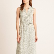 Anthropologie Cloth & Stone Maxi Dress Boho Green White Button Front Lined M