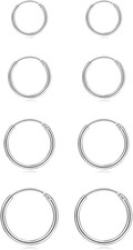 Silver Hoop Earrings- Cartilage Earring Small Hoop Earrings for Women Men,4 Pair