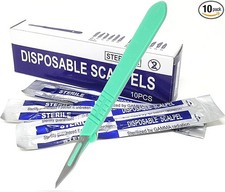 Disposable Sterile Scalpels 11 Carbon Steel Blades, Box of 10 Pcs