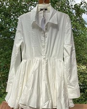 NWT AKIRA Fit & Flare Long Sleeve Button Front Mini Shirt Dress White SZ M