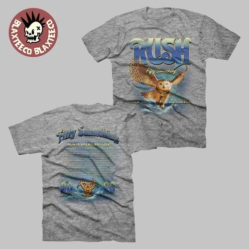 Rush Grey Owl Fifty Something Tour 2026 T-Shirt S-5XL