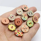 100pcs 20mm (3/4") Antique Floral Wood Buttons - Round 2-Hole Vintage Sewing But