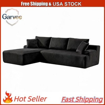 L-Shape Boneless 3-Seat Sectional, Left Facing Chaise, Corduroy Cloud Couch