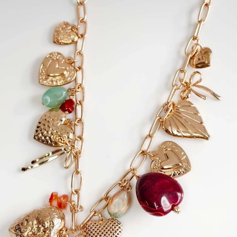 20" Anthropologie Heart Bib Statement Necklace Chic Women Party Vacation Jewelry - Image 2 of 4