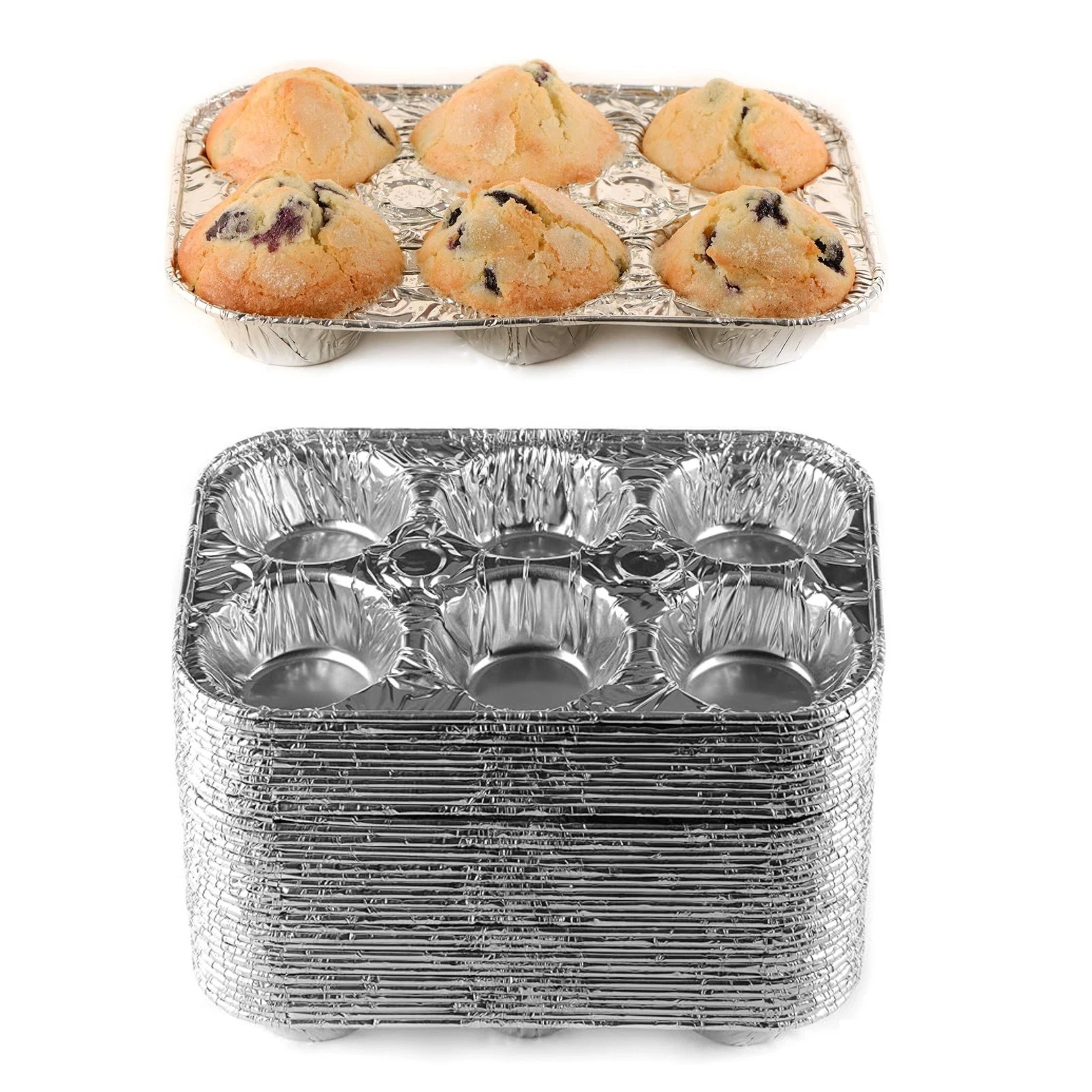 6-Cup Aluminum Muffin Pans Disposable Baking Cupcake Mold Tins Small Pies 20pcs