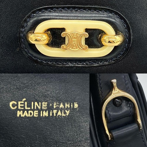 Celine Triomphe Leather Shoulder Bag Gold Hardware Navy Authentic - Picture 9 of 10
