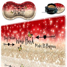 Durable Desk Mat  Wrist Rest Pad  Coasters Set, Large Gaming Office Mouse P...