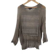 Saks Fifth Avenue Fairy Silk Top Womens Small Brown Lace Made in Italy