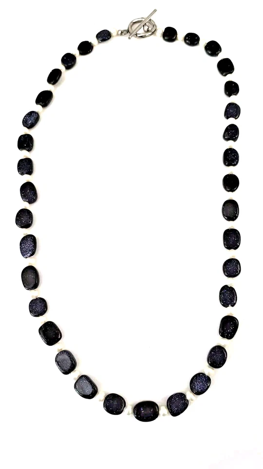 Collar de 19" con cierre de palanca espaciador de perlas de imitación/piedra dorada azul nuevo sin etiquetas Foto 2 de 4