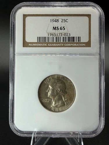 1948  25c Washington Quarter Silver NGC MS65