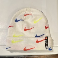 Nike Youth Beanie White Red Blue Yellow Knit Logo Swoosh Boys Winter Hat