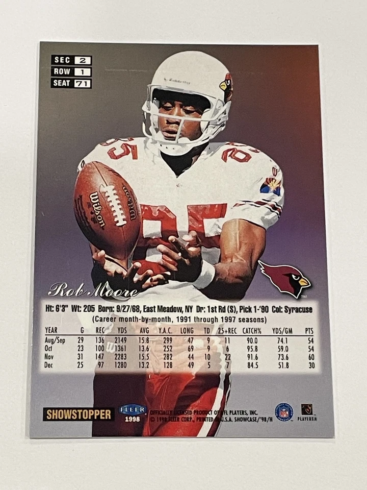 1998 Flair Showcase Football Row 1 (Grace) No71 - Роб Мур - Arizona Cardinals - Изображение 2 из 2