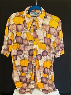 Camicia vintage anni 60 70 scena III Da Vinci uomo discoteca colletto nylon SPEDIZIONE GRATUITA