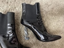 Yves Saint Laurent Patent leather Black Ankle Boots YSL Heel Size 40
